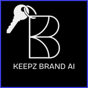Logo of KEEPZ BRAND AI featuring a stylized letter “B” and a key icon, symbolizing intelligent access and AI agent innovation.